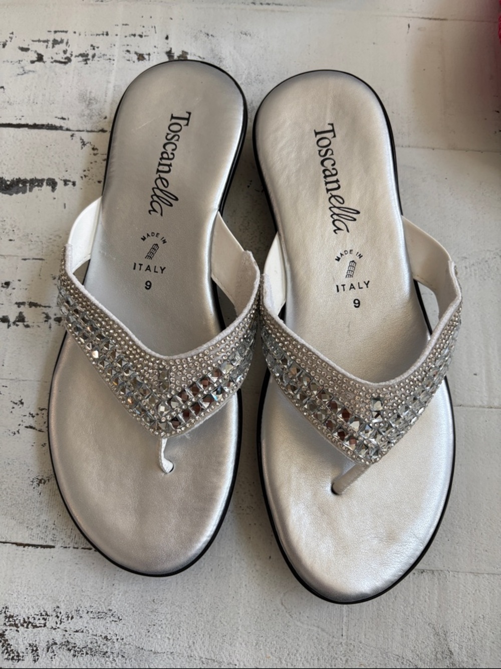 Silver Embellished Women's Thong Sandals